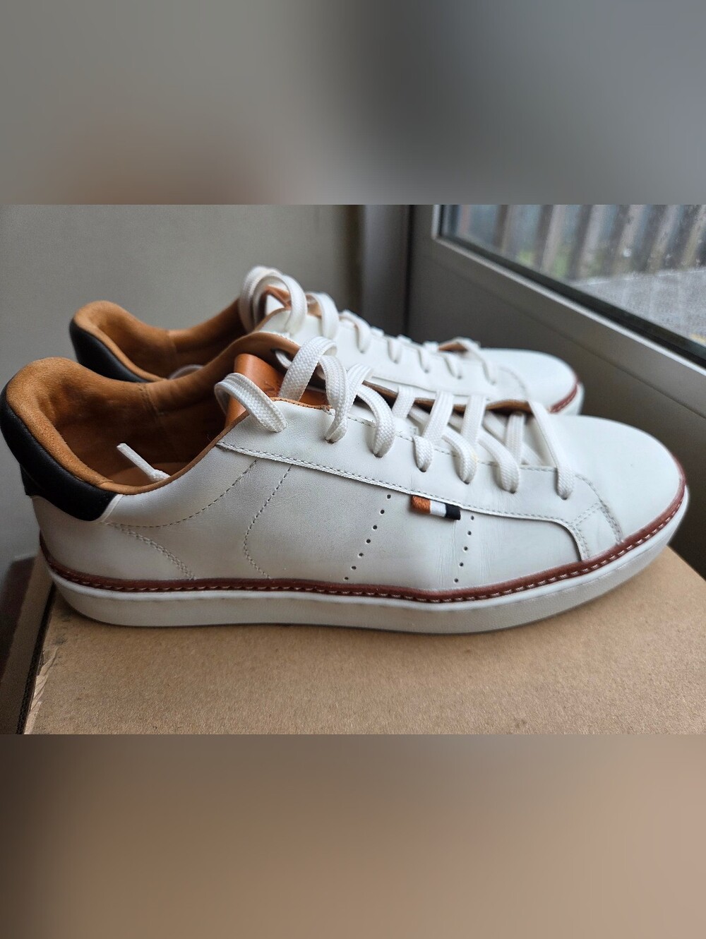 Allen Edmonds Men's All Leather Casual Sneakers with Tan Accents